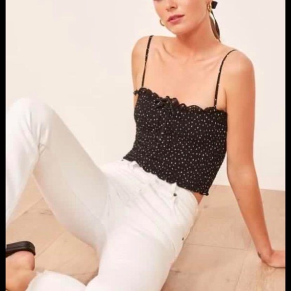 Reformation Carlotta Shirred Crop Top in Cream Floral - Picture 9 of 9
